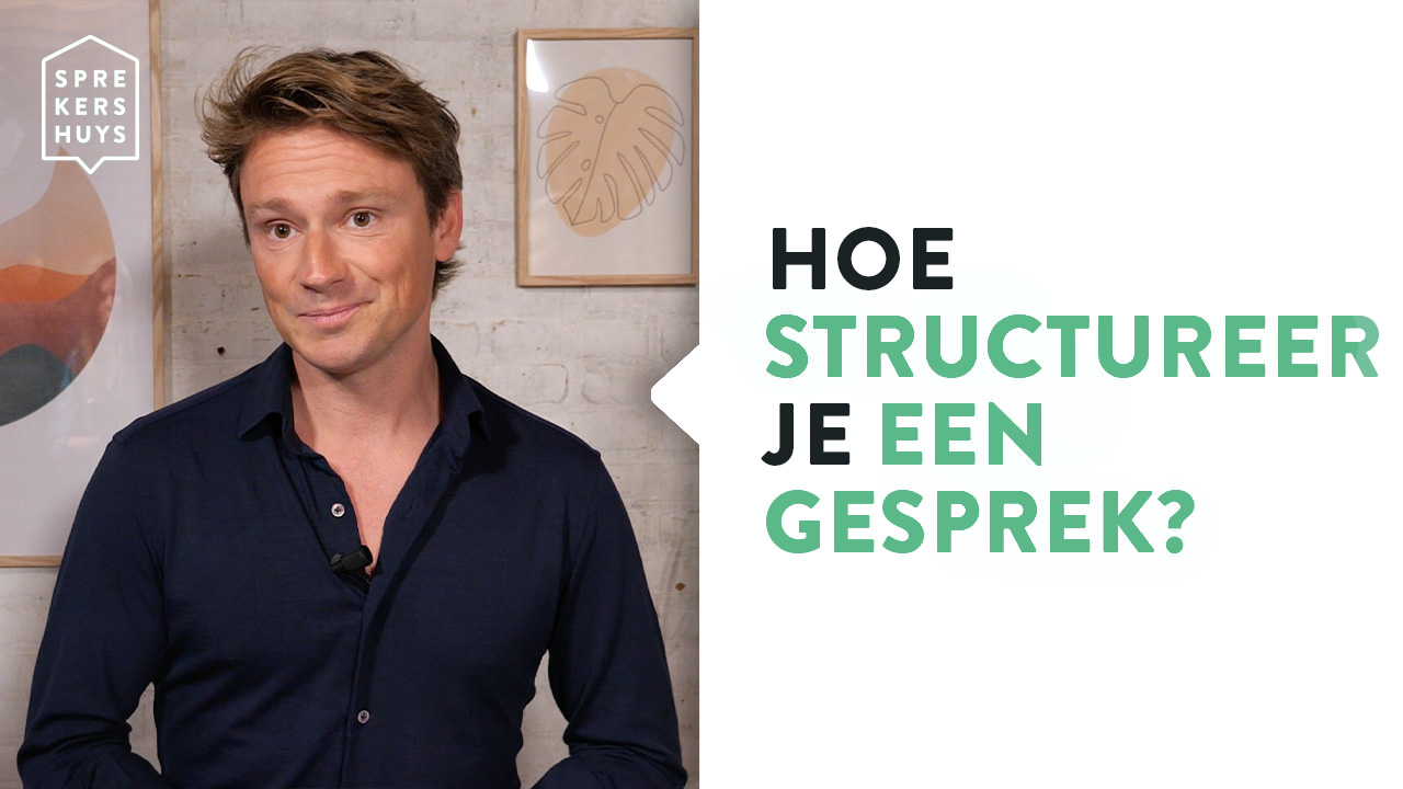 Sander Schimmelpenninck poserend met de tekst 'Hoe structureer je een gesprek'