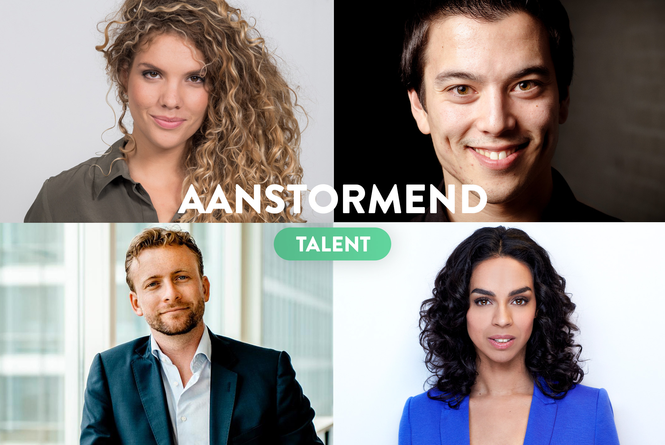 vier sprekers poserend