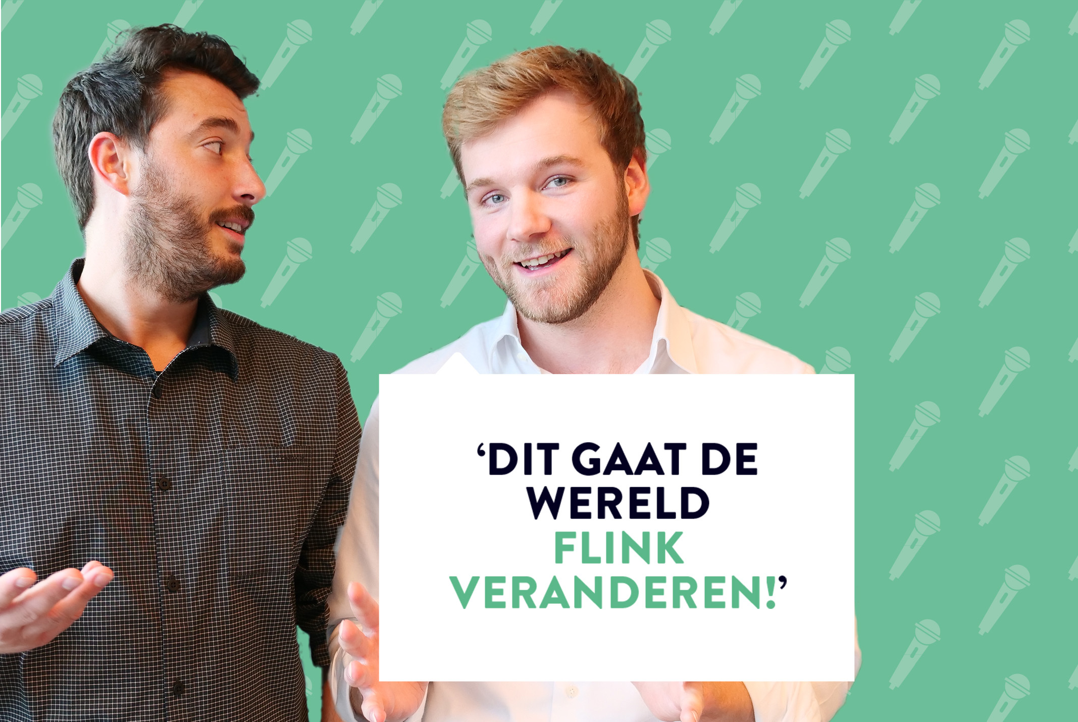 Philip Jordanov en Beirem Ben Barrah poserend bij groene achtergrond