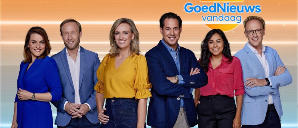 Drie vrouwen en drie mannen poserend van het programma 'GoedNieuws vandaag'