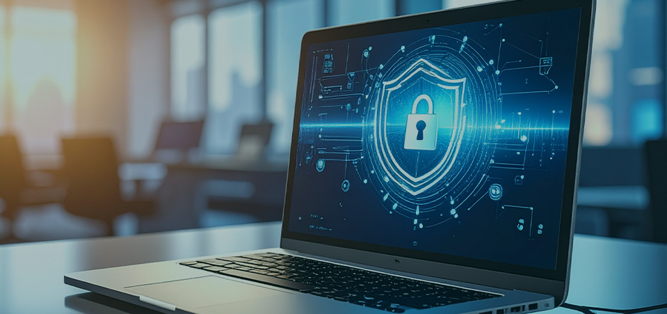 computer met cybersecurity beeld