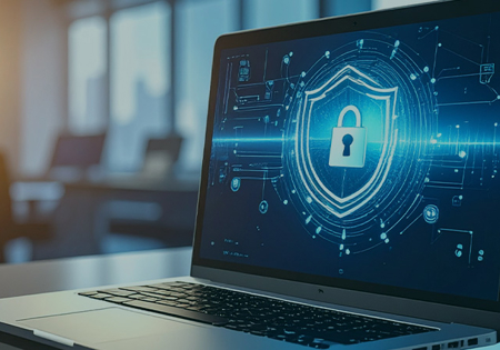 laptop met blauw slot erop